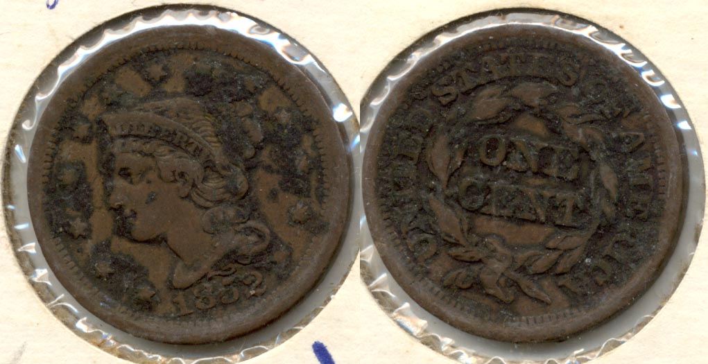 1852 Coroned Large Cent VF-20 c Verdigris