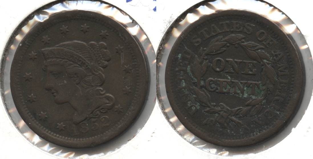 1852 Coronet Large Cent VF-20 #f Reverse Green