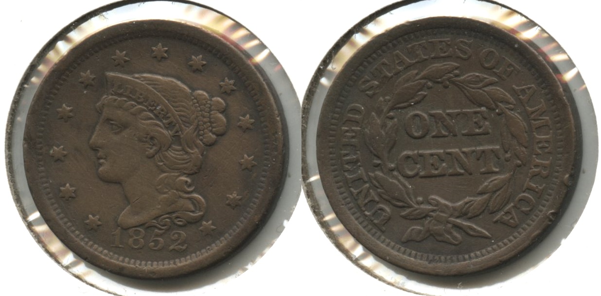 1852 Coronet Large Cent VF-20 #q Cleaned Retoned