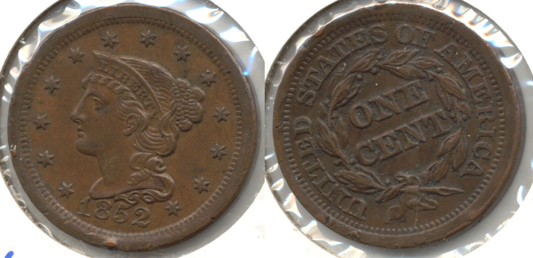 1852 Coroned Large Cent VF-30