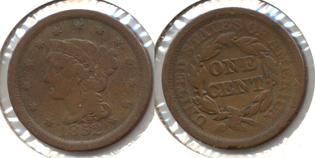 1852 Coroned Large Cent VG-8 a