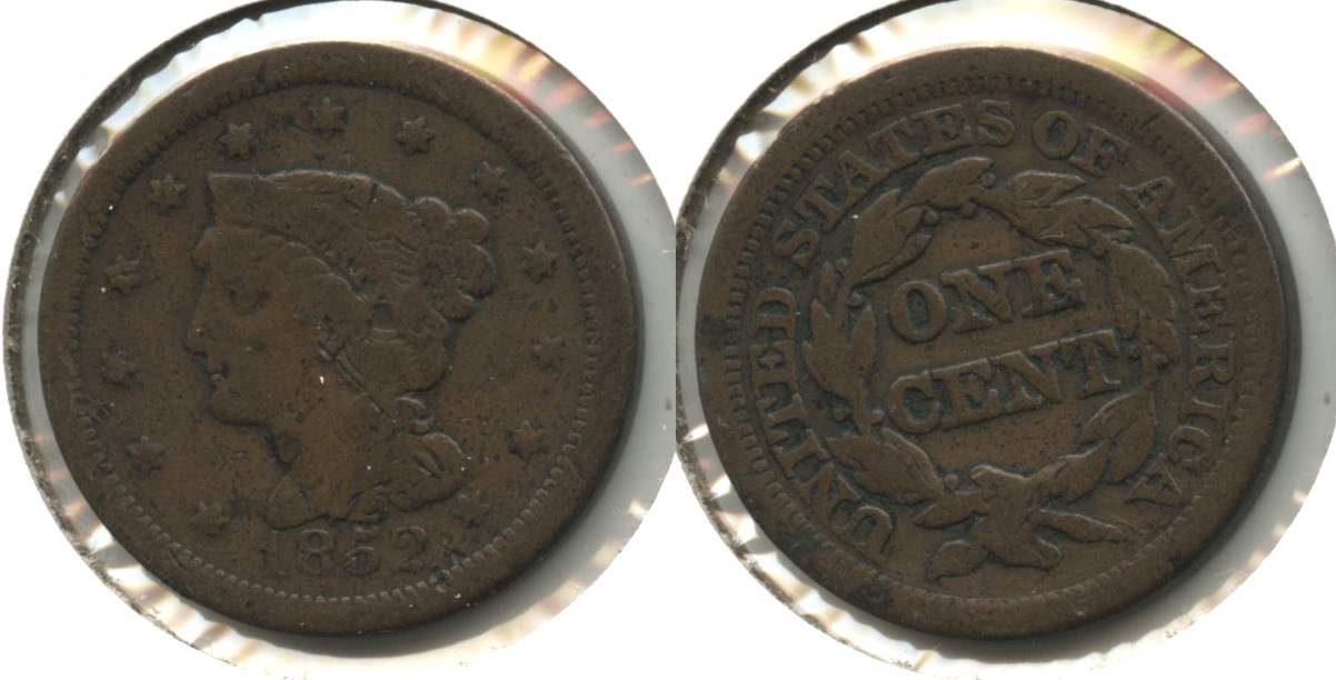 1852 Coronet Large Cent VG-8 #g Obverse Marks