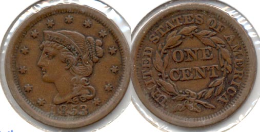 1853 Coroned Large Cent EF-40 a