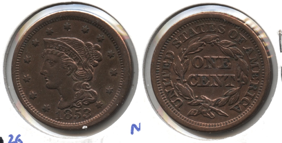 1853 Coronet Large Cent EF-40 #e Cleaned