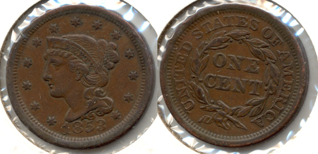 1853 Coroned Large Cent EF-45 a