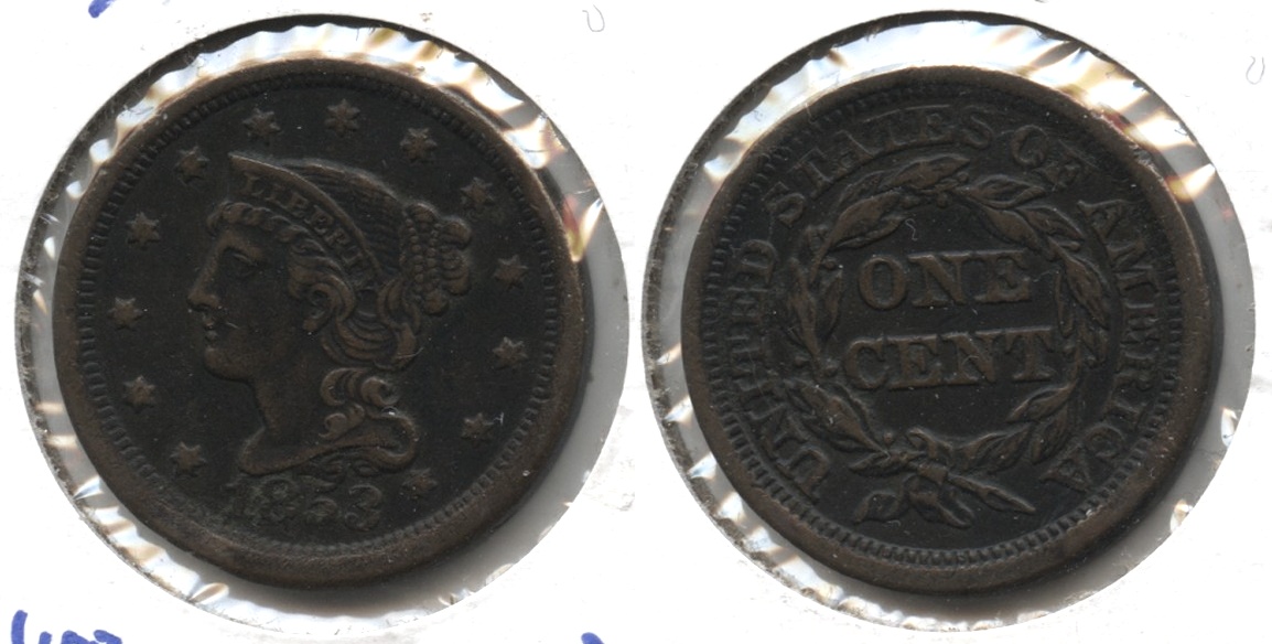 1853 Coroned Large Cent EF-45 #b