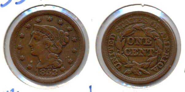 1853 Coroned Large Cent Fine-12