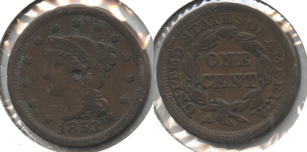 1853 Coronet Large Cent Fine-12 g Obverse Pit