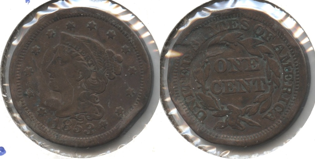 1853 Coronet Large Cent Fine-12 #k Hits