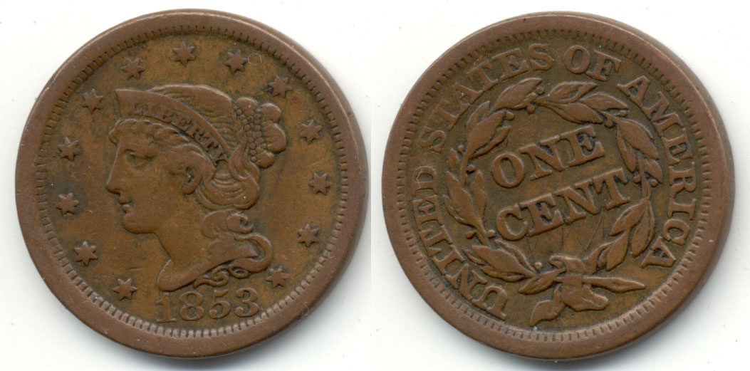 1853 Coroned Large Cent VF-20 a