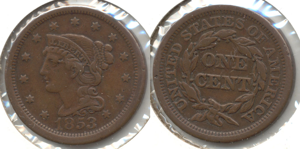 1853 Coroned Large Cent VF-20 b