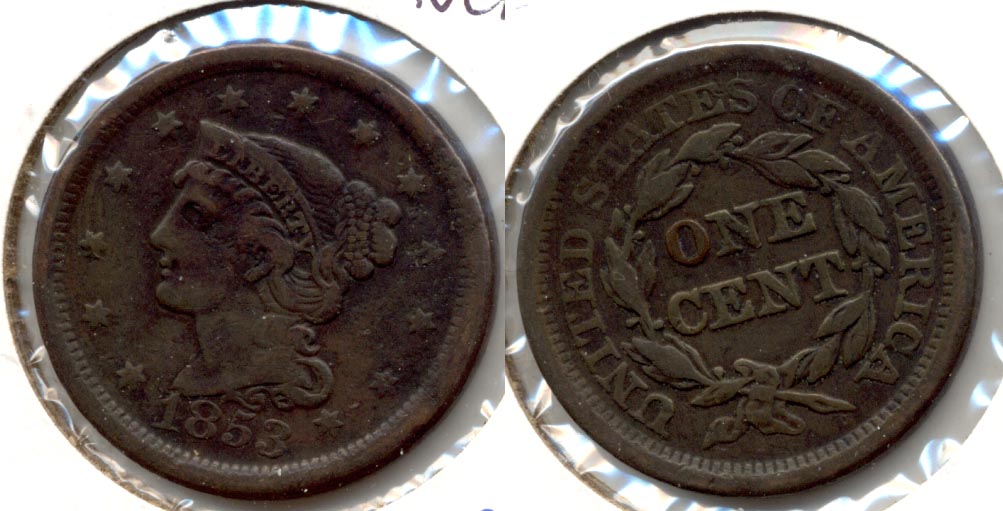 1853 Coroned Large Cent VF-20 d