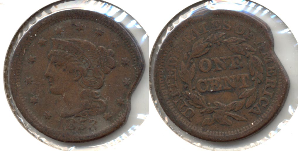 1853 Coroned Large Cent VF-20 e Cut