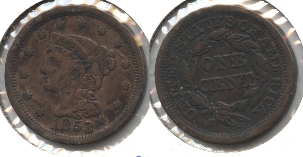 1853 Coronet Large Cent VF-20 i Cleaned Retoned