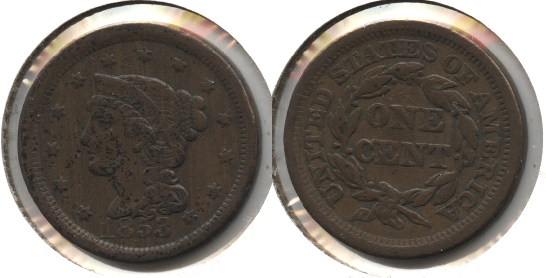 1853 Coronet Large Cent VF-20 #p Tiny Spots