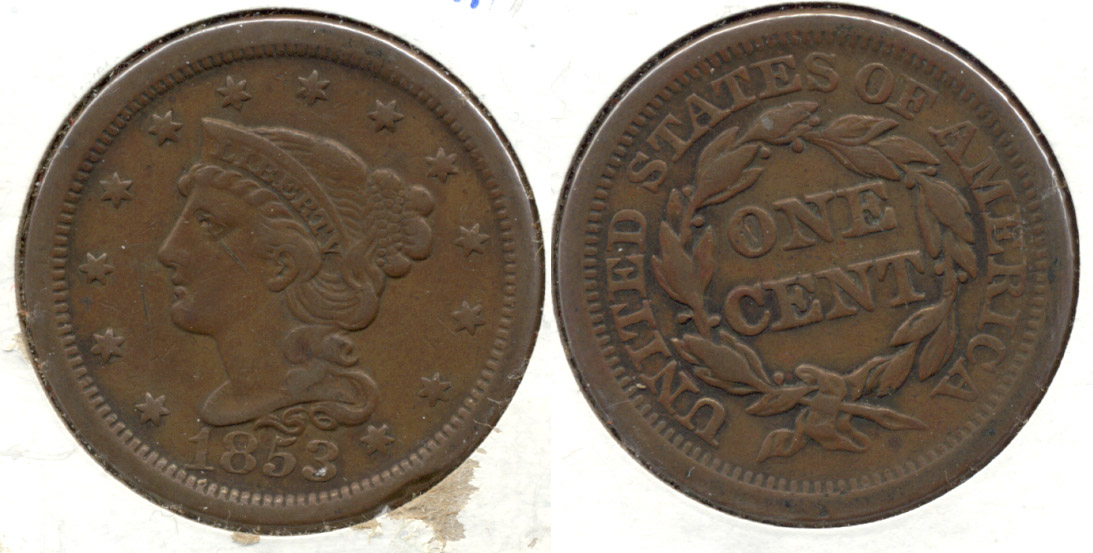 1853 Coroned Large Cent VF-30 Obverse Scratches