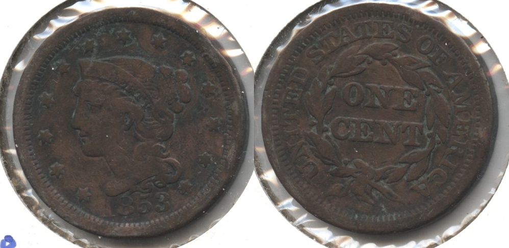 1853 Coronet Large Cent VG-8 Cleaned Retoned