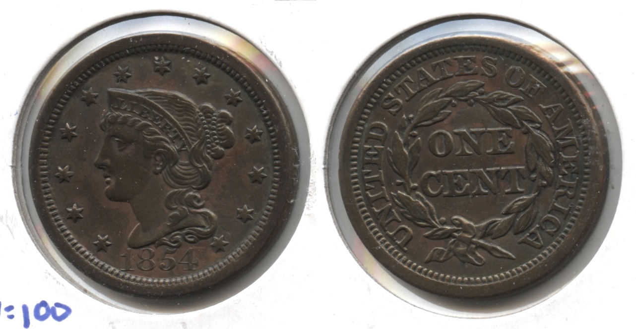 1854 Coroned Large Cent AU-55 #a