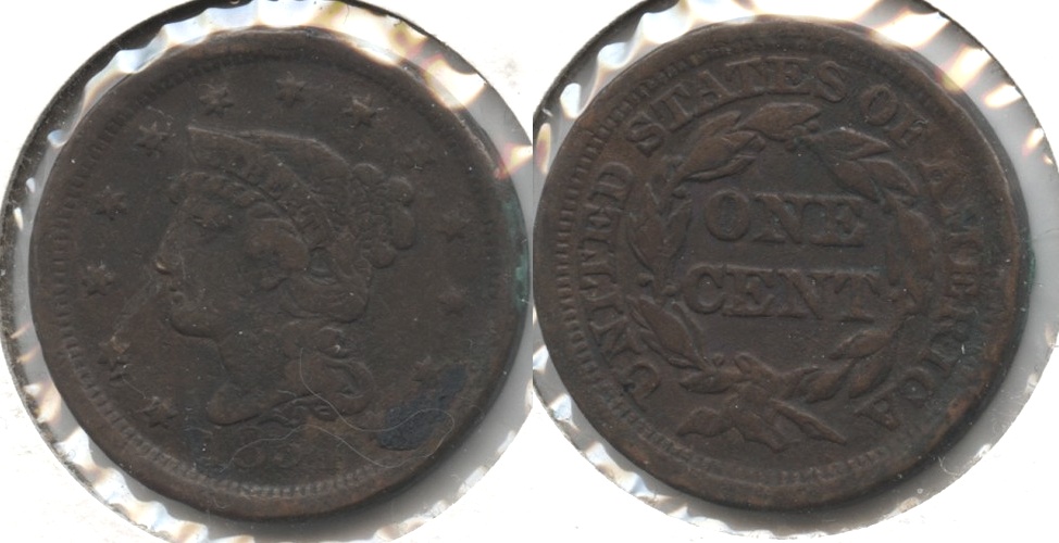 1854 Coronet Large Cent Fine-12 #c Porous