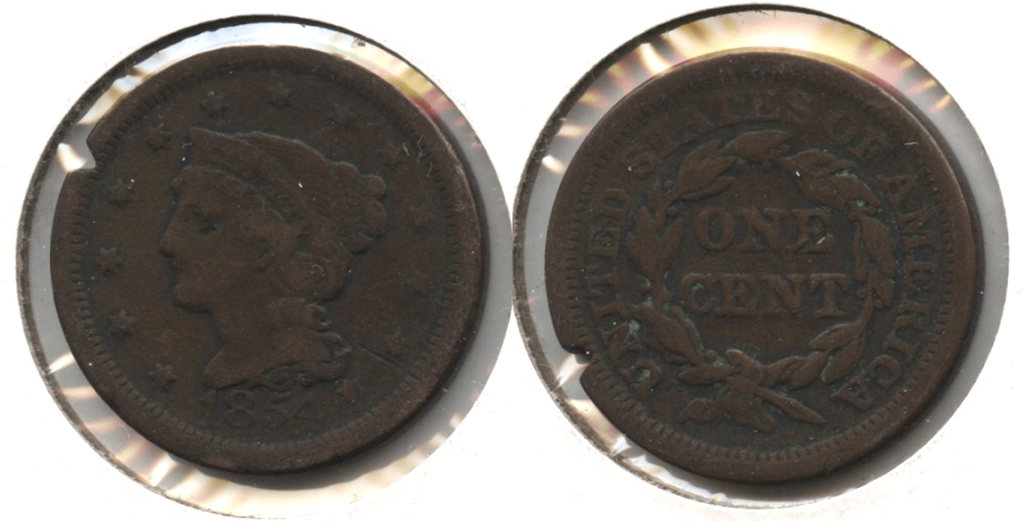 1854 Coronet Large Cent Fine-12 #i Rim Cut