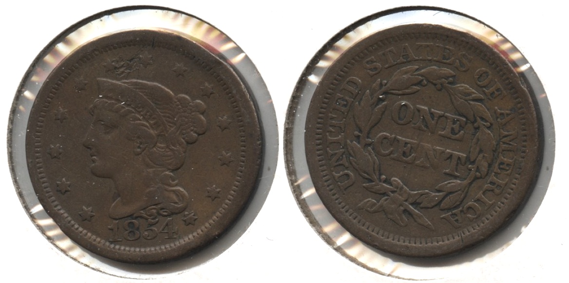 1854 Coronet Large Cent Fine-12 #k Obverse Mark