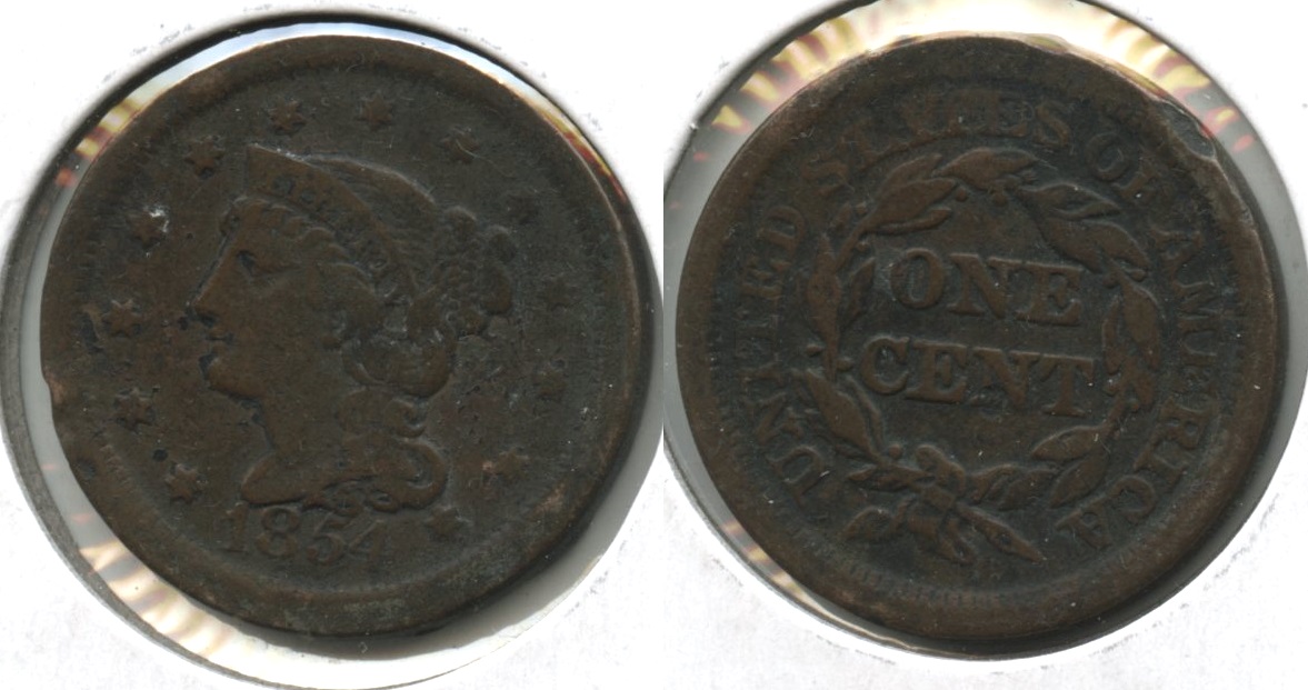 1854 Coronet Large Cent Fine-12 #u Rim Bumps