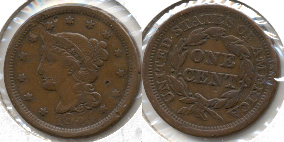 1854 Coronet Large Cent Fine-15 Obverse Scrape