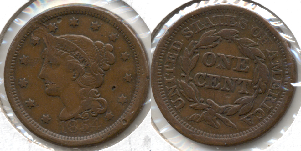 1854 Coronet Large Cent Fine-15 Obverse Scrape