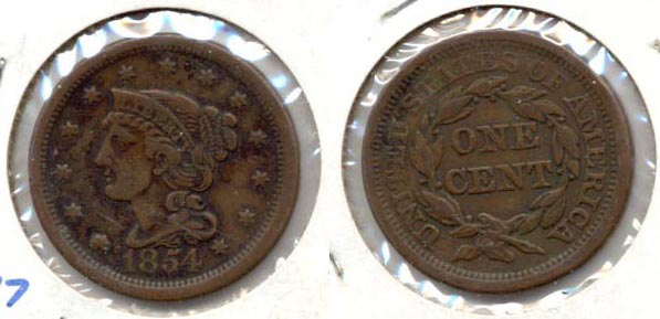 1854 Coroned Large Cent VF-20