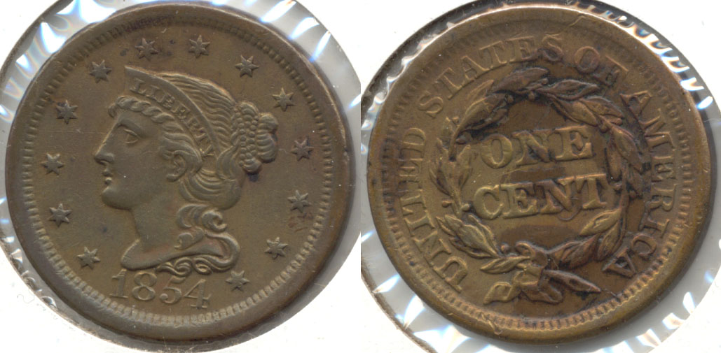 1854 Coroned Large Cent VF-20 a