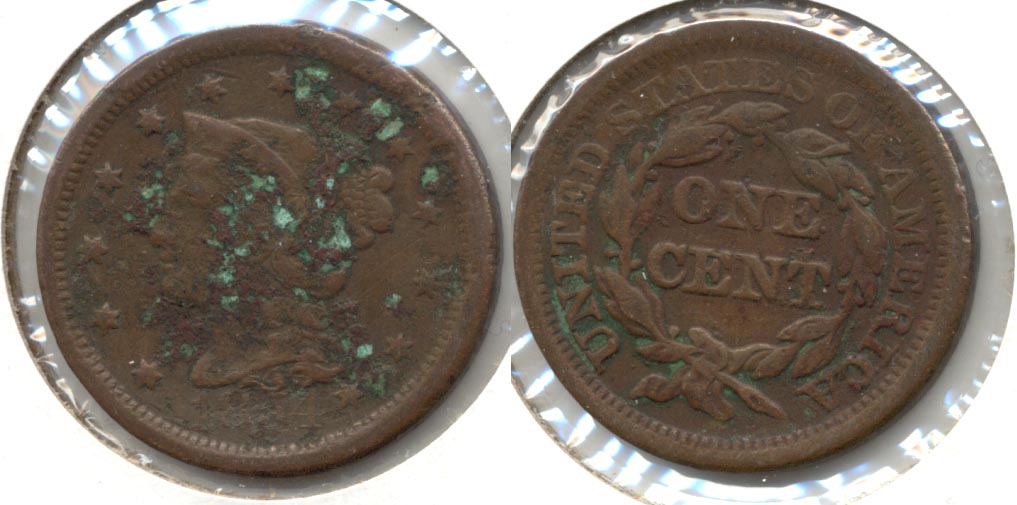 1854 Coroned Large Cent VF-20 c Corrosion