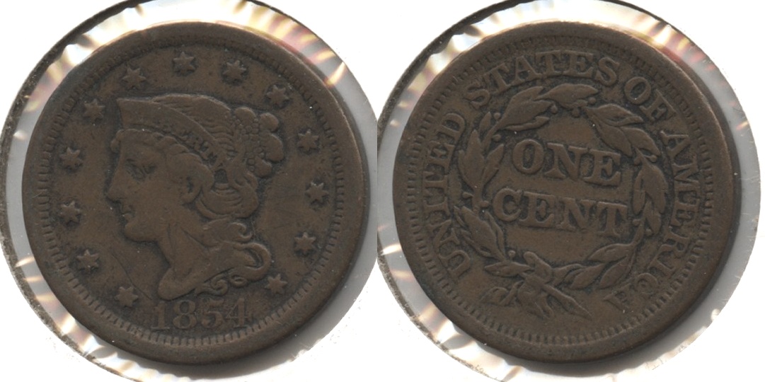 1854 Coronet Large Cent VF-20 #e Obverse Scratches