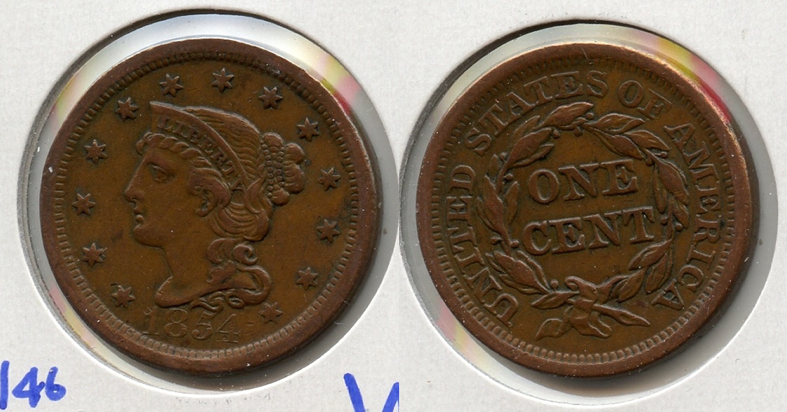 1854 Coronet Large Cent VF-35 #a