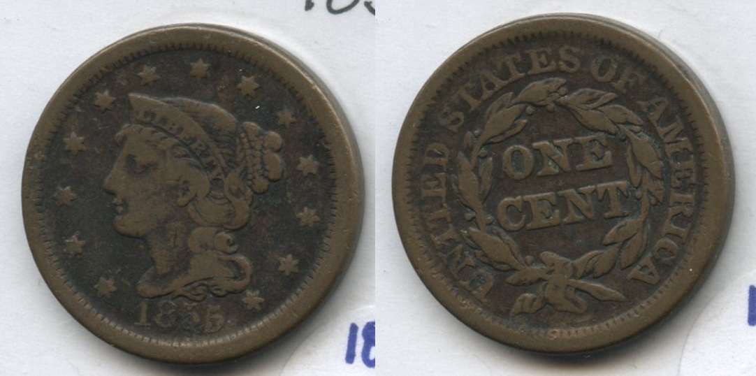 1855 Coronet Large Cent Fine-12 #g