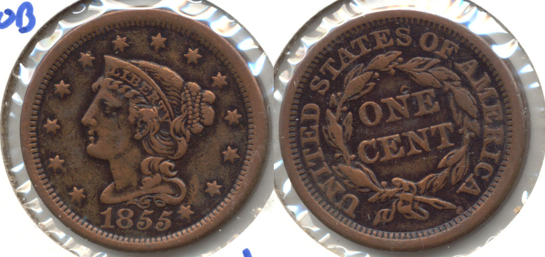 1855 Coronet Large Cent VF-20 Knob On Ear