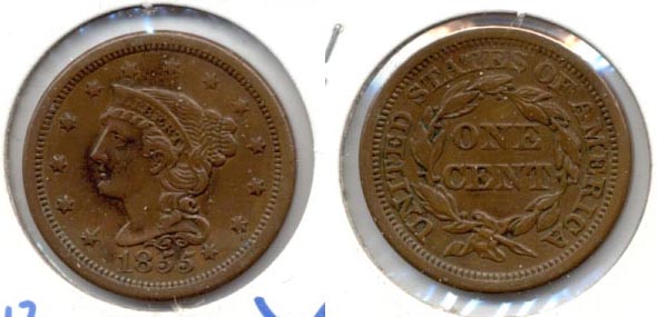 1855 Coronet Large Cent VF-30