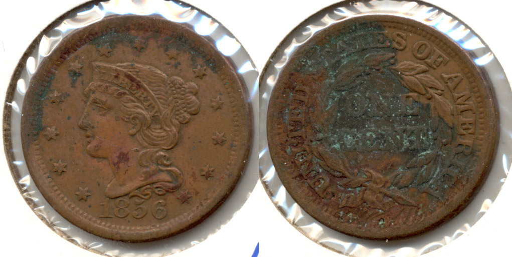 1856 Coronet Large Cent AU-50 a Corrosion