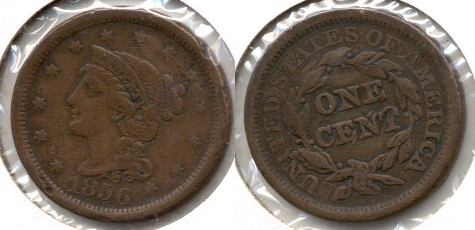 1856 Coronet Large Cent Fine-12 d Rim Bumps