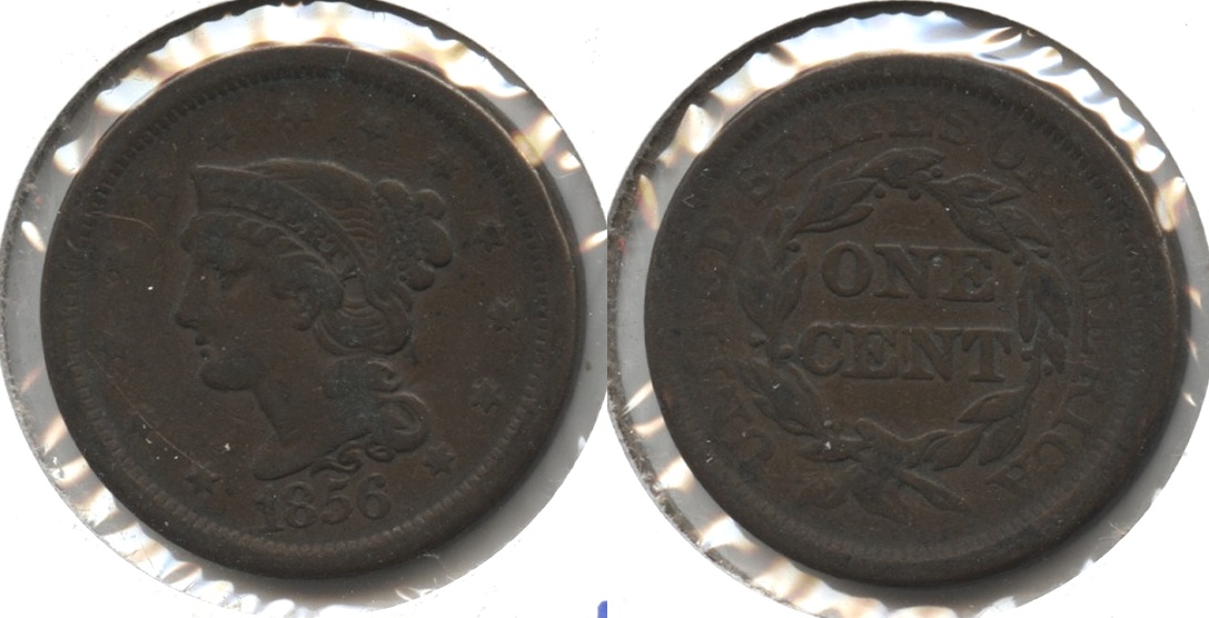 1856 Coronet Large Cent Fine-12 #g Staple Scratch