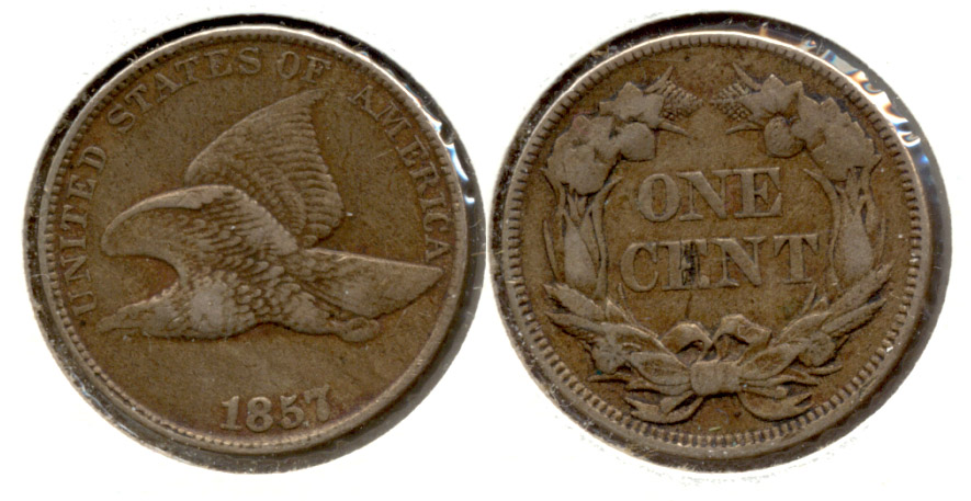 1857 Flying Eagle Cent EF-45 b Reverse Flaw