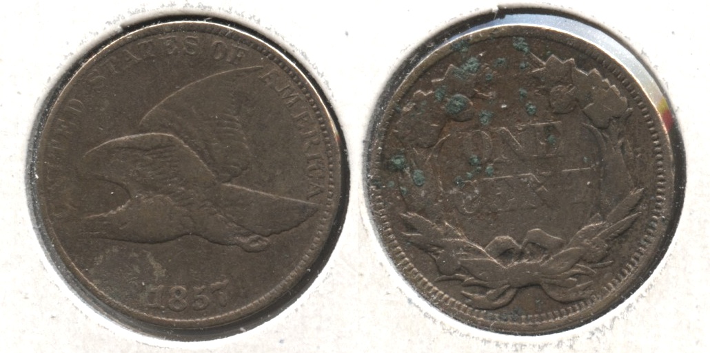 1857 Flying Eagle Cent Fine-12 #o Cleaned Corroded