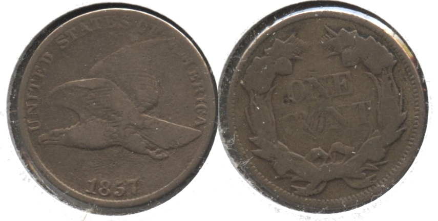 the 1857 Flying Eagle Cent VG-8 #ab Cleaned Retoned