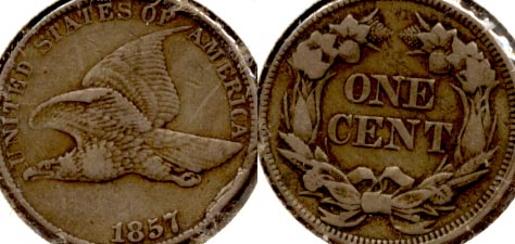 1857 Flying Eagle Cent VF-20 Obverse Cud Error
