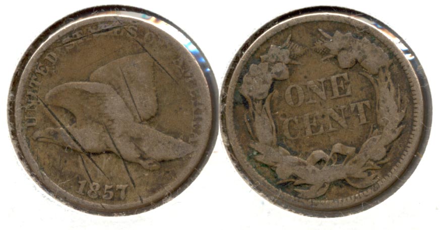 1857 Flying Eagle Cent VG-8 j Obverse Cuts