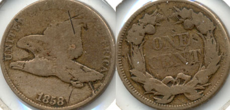 1858 Large Letters Flying Eagle Cent AG-3 d Obverse Cuts