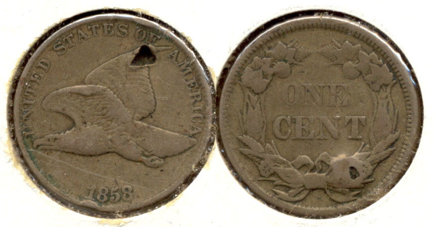 1858 Large Letters Flying Eagle Cent F-12 d Obverse Hit