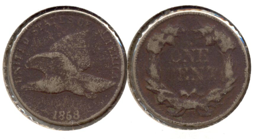 1858 Large Letters Flying Eagle Cent F-12 h Rough