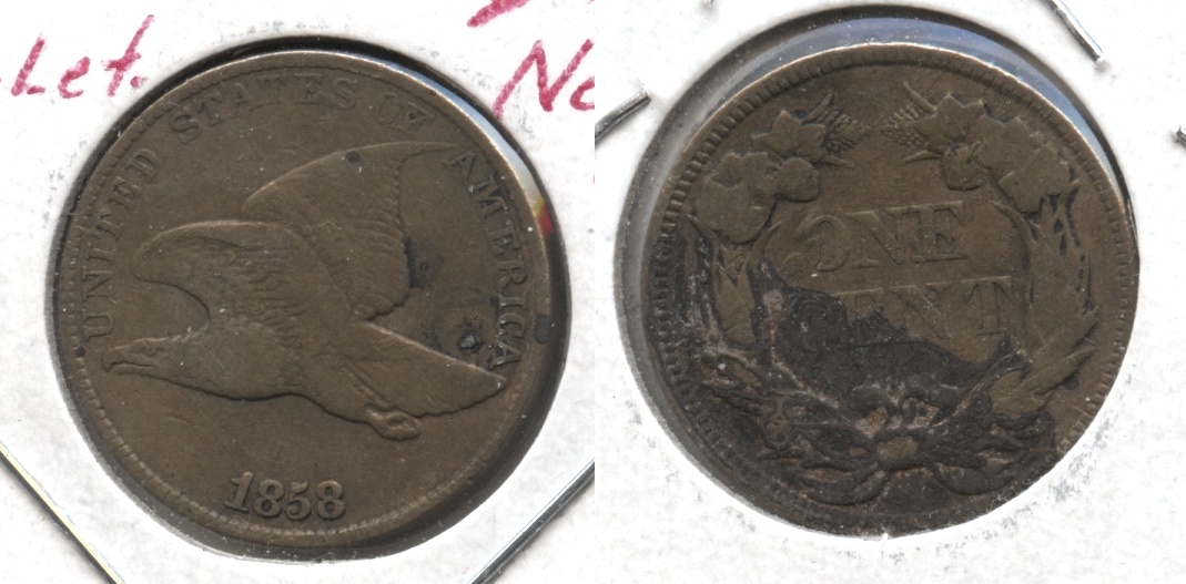 1858 Large Letters Flying Eagle Cent F-12 #t Reverse Corrosion