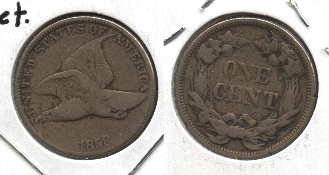 1858 Large Letters Flying Eagle Cent F-12 #u Obverse Marks