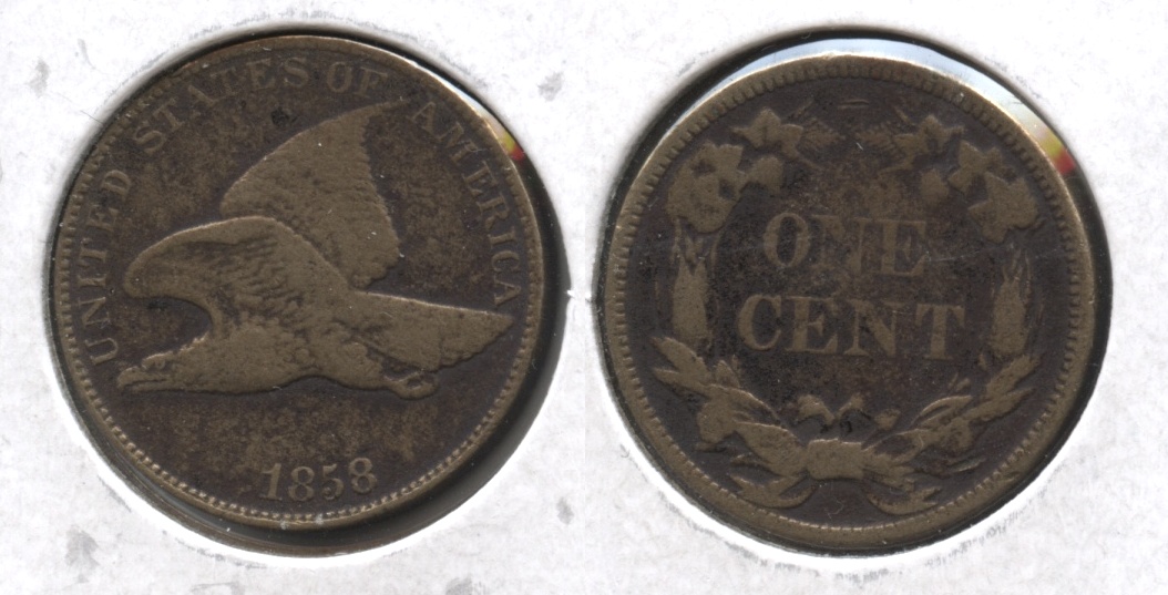 1858 Large Letters Flying Eagle Cent F-12 #y Cleaned Retoned